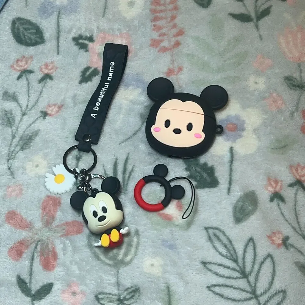 Disney Mickey Mouse Airpods 3/4 Case Cover with Keychains Wristlet Lanyard Keys
